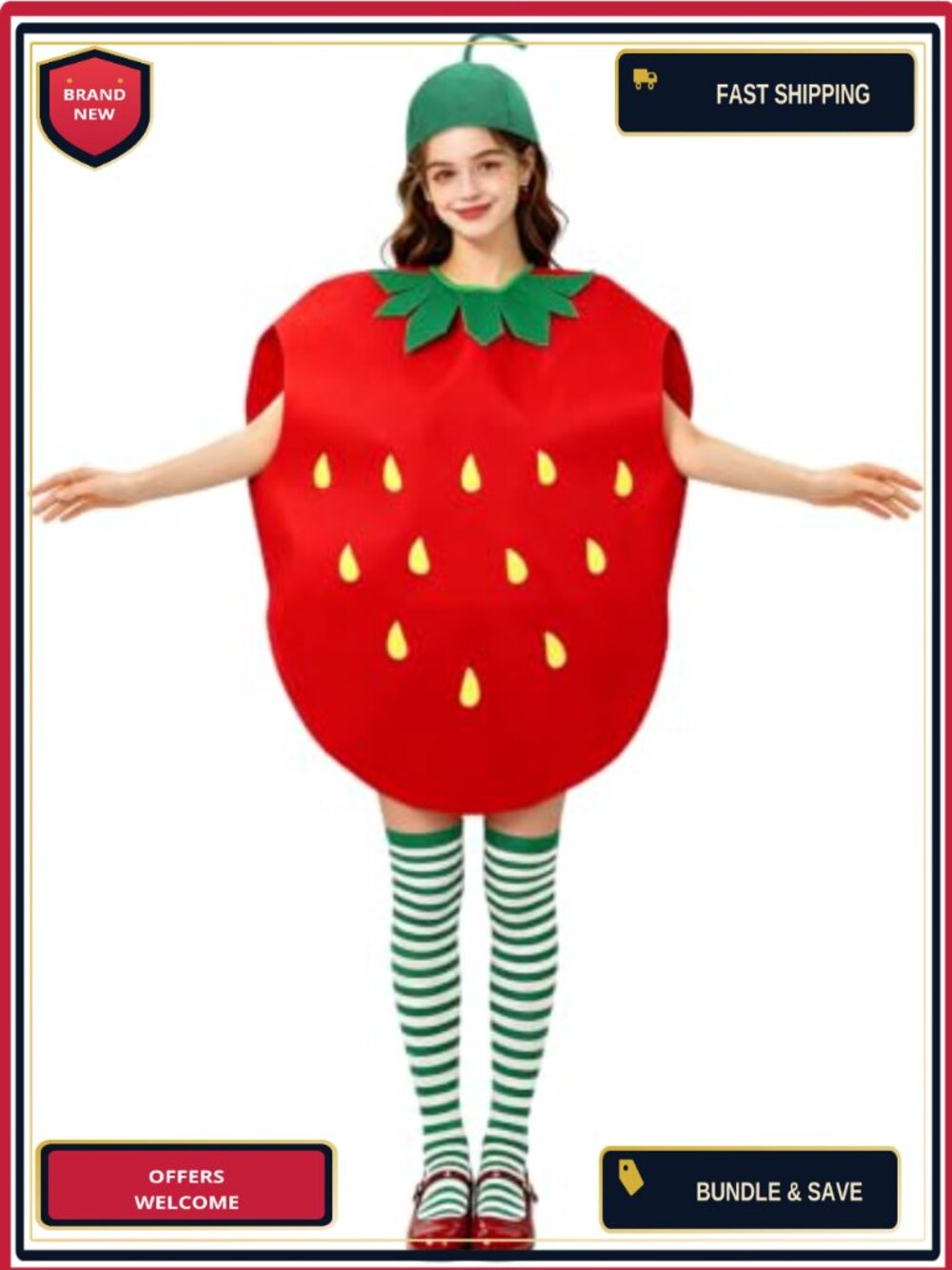 Strawberry Costume Adult Felt Dress Stockings Halloween Party